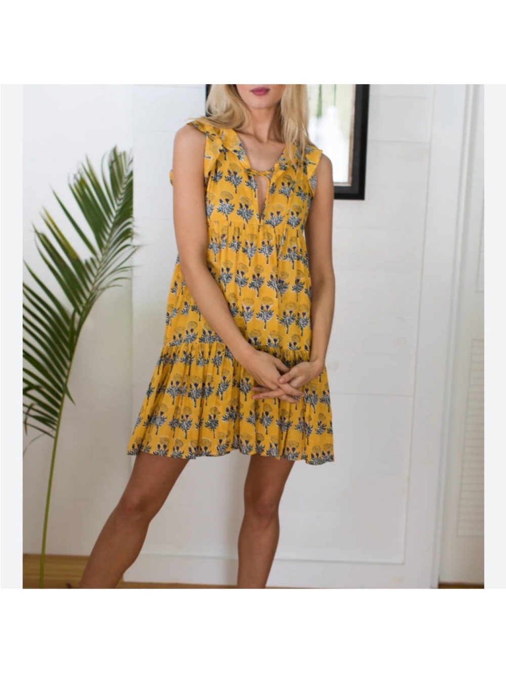 Emerson Fry India collectionYellow Floral Sleeveless Tiered Dress size S